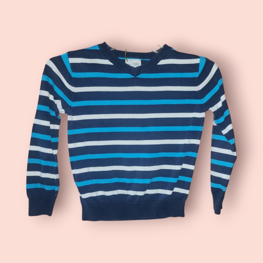 ^ 1989 Place Blue and White Striped Sweater Classic Pullover